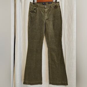 Kaari Blue Womens 12 Reg. Corduroy Pants Olive Green High Rise Flare Boho Retro